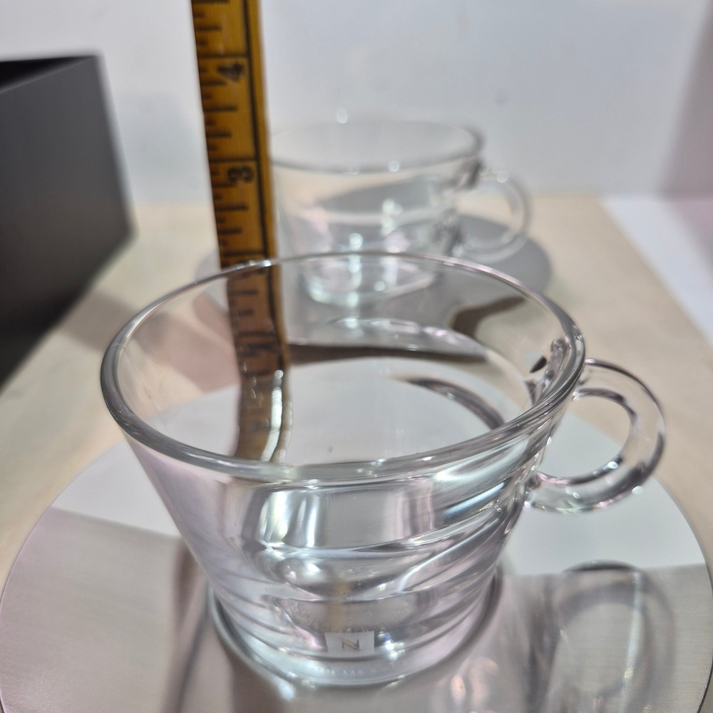 Nespresso View Collection Cappuccino Set 2 Glass Cups 2 Stainless Steel Saucers - Picture 4 of 8